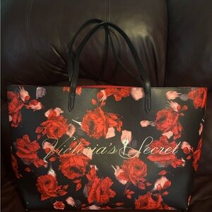 Victoria's Secret Black and Red Floral Tote